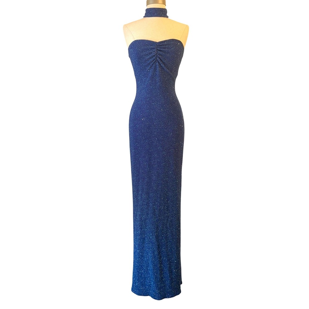 Jessica McClintock Gunne Sax Gown Junior 3 Vintage Y2K Glitter Halter Prom Dress